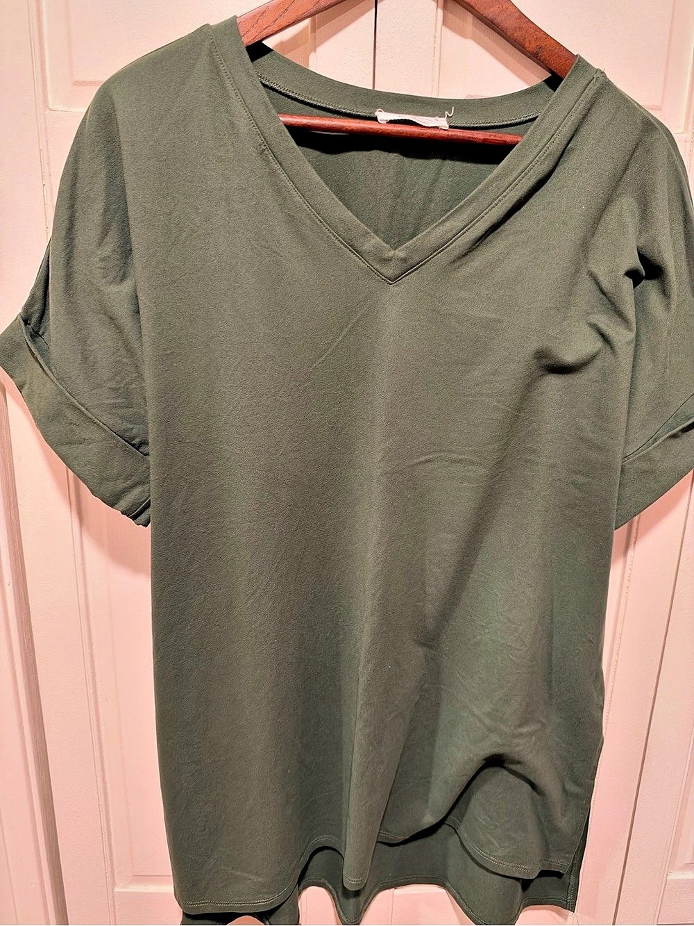 ZENANA V-Neck Short Sleeve Hi-Low Hem Top Green V-Neck Top & Capri Pants Set